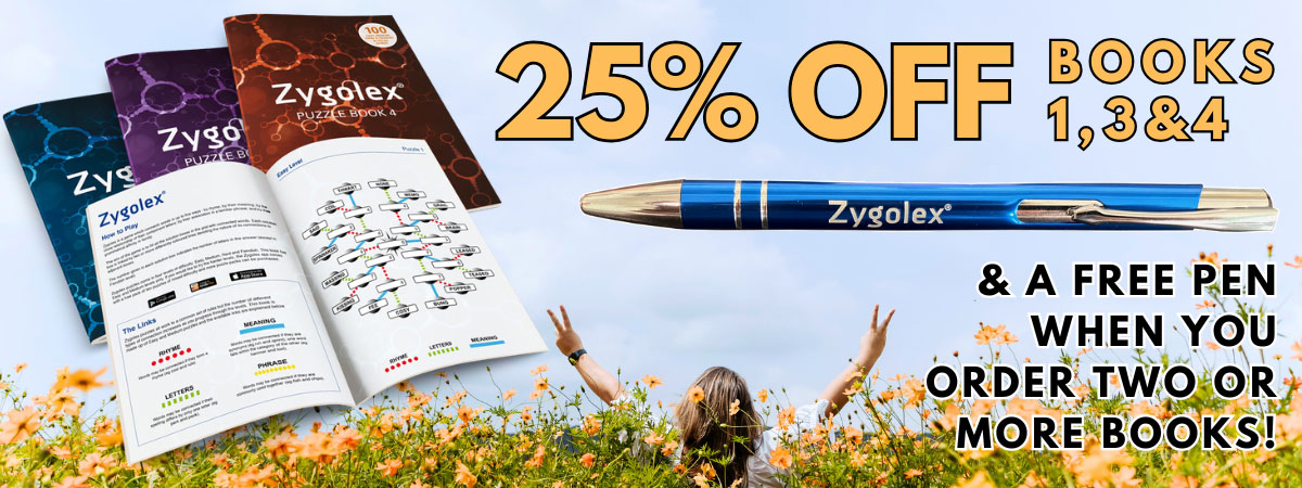25% off Zygolex books and free pen when you buy two